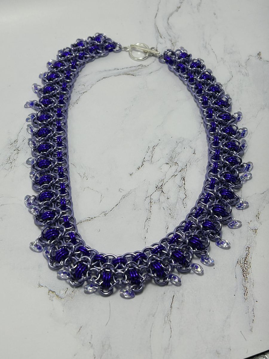 Purple and silver chainmaille necklace